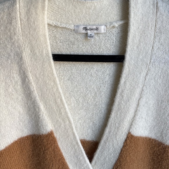 Madewell Womens M Cardigan Sweater Colorblock Wool Alpaca Brown Cream Gray - Picture 3 of 8